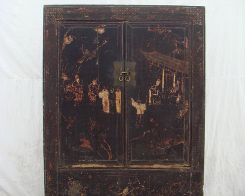 黑描金大柜工厂|Big black cabinet with tracing a design in gold