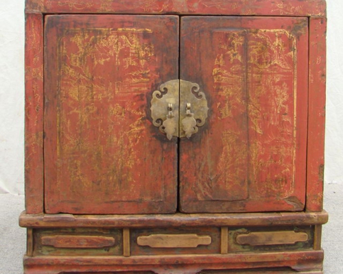 描金二门座箱高碑店|chinese antique trunk