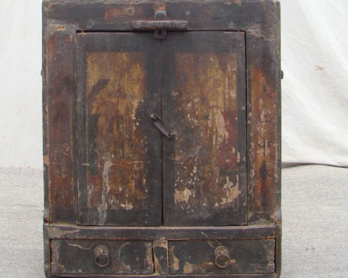 描彩二抽二门箱|chinese antique cabinet