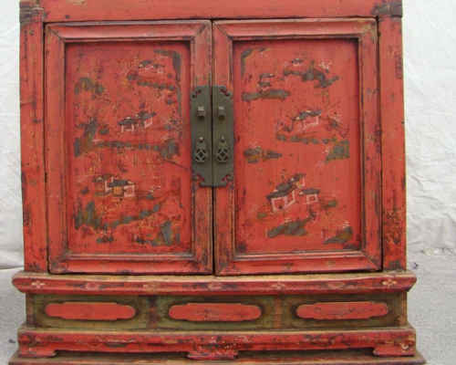 描彩二门座箱|chinese antique trunk