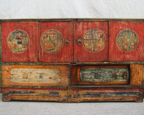 描彩二门地柜|Depict the color low cabinet with two drawers
