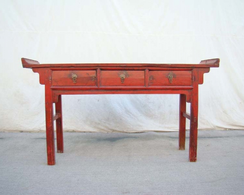 红漆三抽桌|chinese antique table