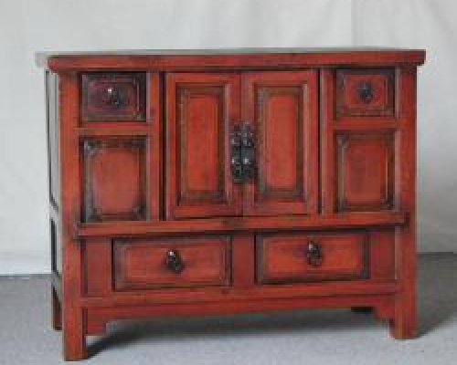 红四抽二门小柜|Red-lacquered small cabinet