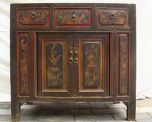 描彩三抽二门柜工厂|painted cabinet