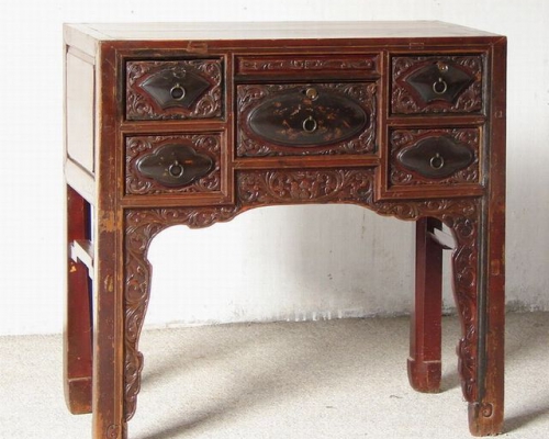 五抽雕花桌|Carved table with 5 drawers