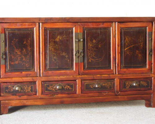 四抽四门描金柜|Red & gilt medium cabinet