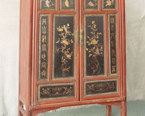 描金二门中柜工厂|Red & gilt medium cabinet