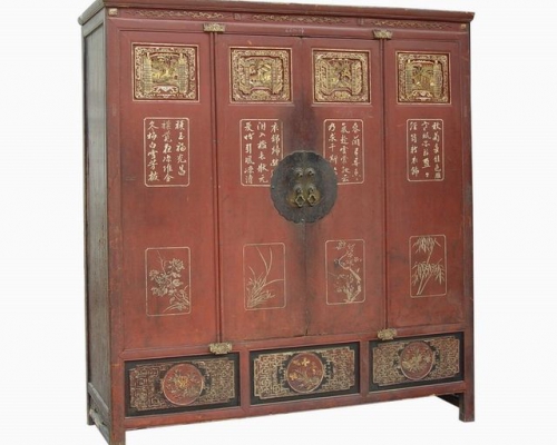 红描金雕花大柜|Red & gilt big cabinet