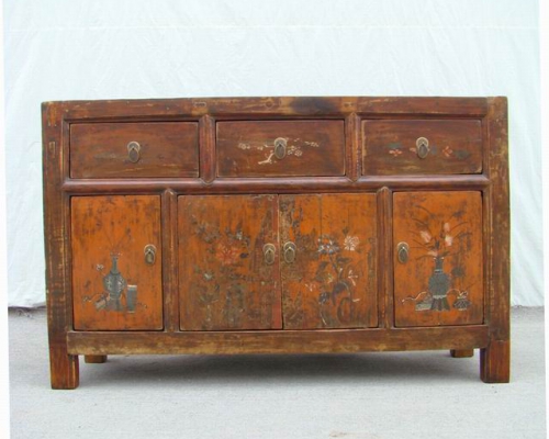 描彩三抽四门柜|painted lower cabinet