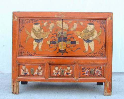 描彩三抽二门柜|cabinet