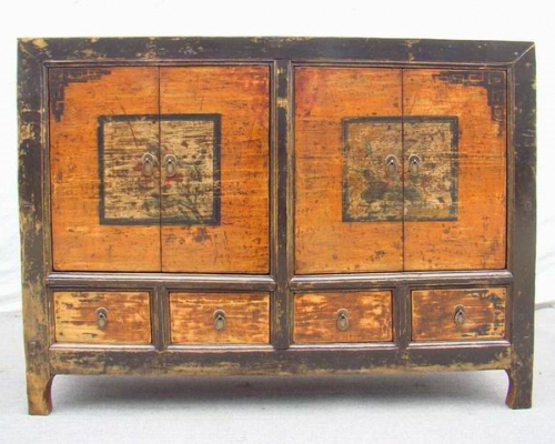 描彩四抽四门连柜|painted cabinet