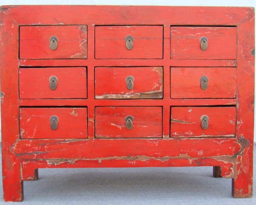 红漆九抽柜工厂|red lacquer chest with nine drawers
