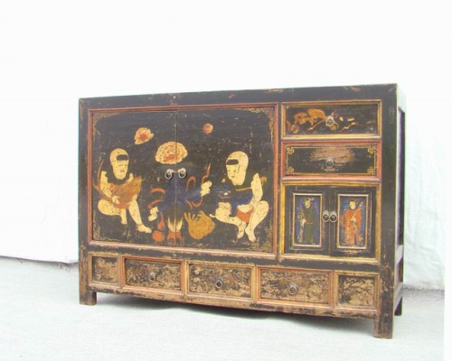 描彩五抽四门柜|painted lower cabinet