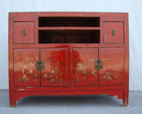 二抽四门描金柜工厂|depicts the color cabinet with two drawers and four gates