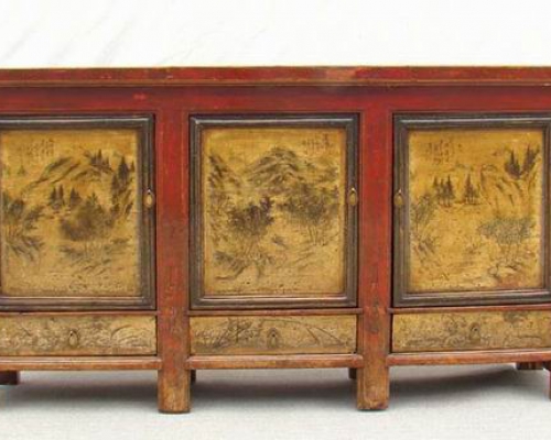 描彩三抽三门连体|painted cabinet