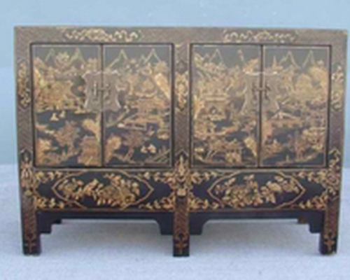 黑描金四门柜工厂|Small black cabinet with tracing a design in gold