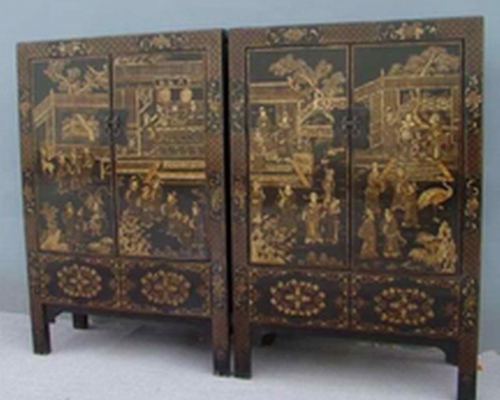 黑描金大柜高碑店|Big black cabinet with tracing a design in gold