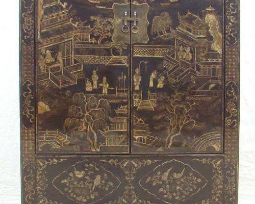 黑描金大柜工厂|Big black cabinet with tracing a design in gold