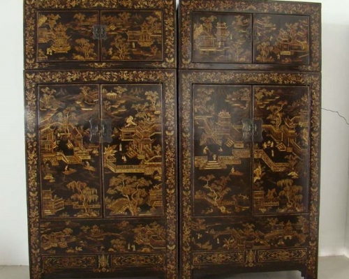 黑描金顶箱柜|Black compound cabinet with tracing a design in gold
