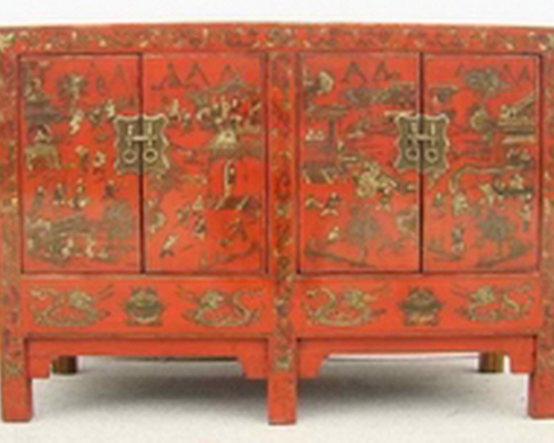 红描金四门柜工厂|red depicting a color small siamese chest
