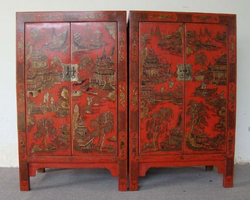 红描金中柜工厂1件|Red & gilt medium cabinet
