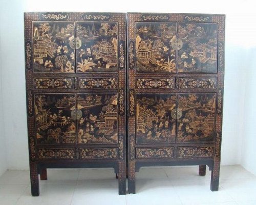 黑描金大柜|Big black cabinet with tracing a design in gold
