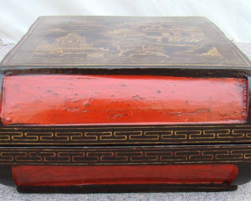 黑描金方盒|Black trace a design in gold square box