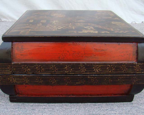 黑描金方盒|Black trace a design in gold square box