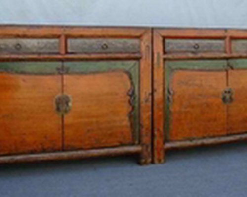 描彩二抽二门柜|Color-painted small cabinet w/ 2 doors & 3 drawers