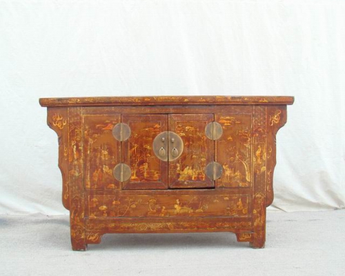 描金二门柜|Red &gilt small cabinet