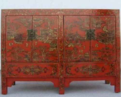 红描金四门柜工厂|red depicting a color small siamese chest with two gates