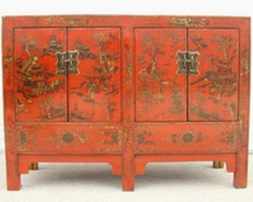 红描金四门柜工厂|red depicting a color small siamese chest with two gates