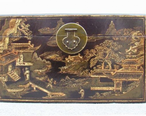 黑描金小箱|Small trunk cabinet with tracing a design in gold