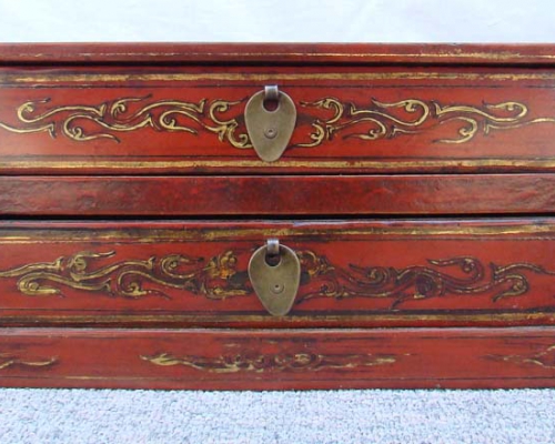 红描金二抽盒|red depicting a color box with two drawers