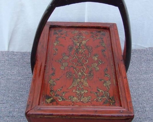 红描金提盒|red depicting a color handle box