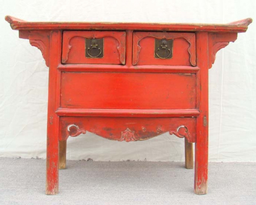 红漆二抽闷桌|red lacquer coffer with twodrawers