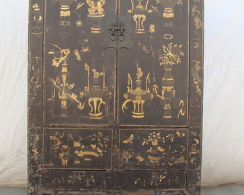 黑描金大柜工厂|Big black cabinet with tracing a design in gold