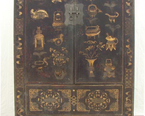 黑描金大柜|Big black cabinet with tracing a design in gold