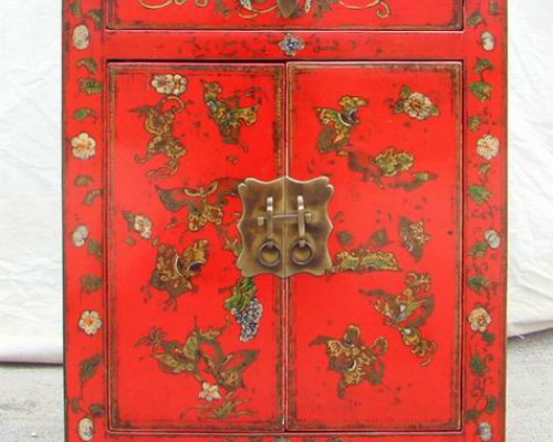 红描彩小柜|painted small cabinet