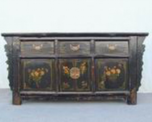 黑三抽二门五彩柜|Color-painted low cabinet