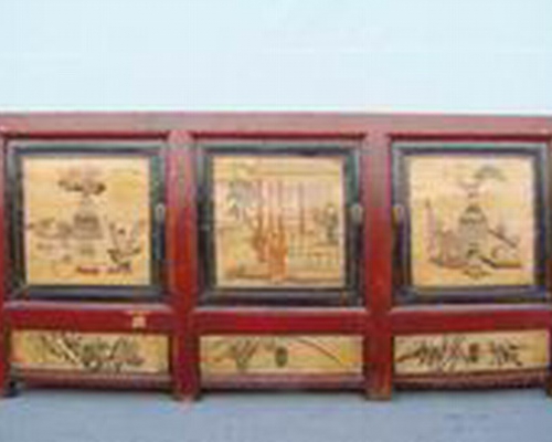 三抽三门描彩柜|Color-painted low cabinet