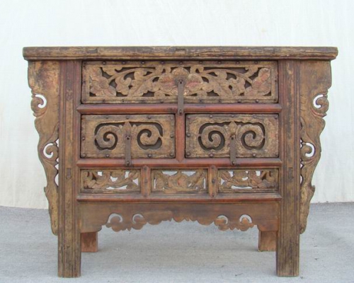 雕花三抽桌|店Table with 3 drawers