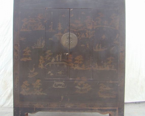 黑描金大柜工厂|Big black cabinet with tracing a design in gold