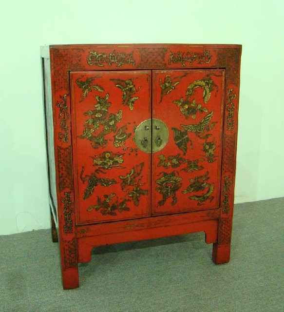 红描金二门柜高碑店|red depicting a color chest with two gates