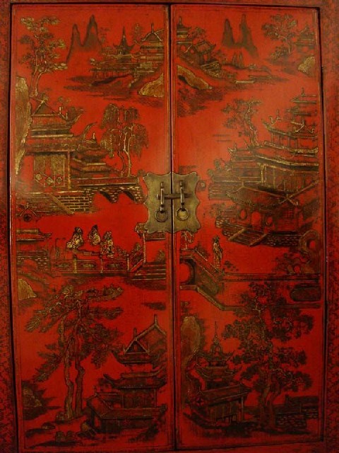 红描金中柜|Red & gilt medium cabinet