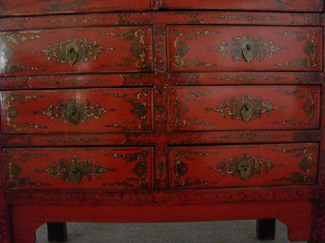 红描金书柜|red depicting a color small siamese chest