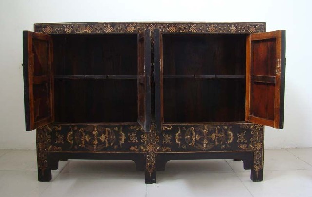 黑描金四门柜工厂|Chinese antique funiture
