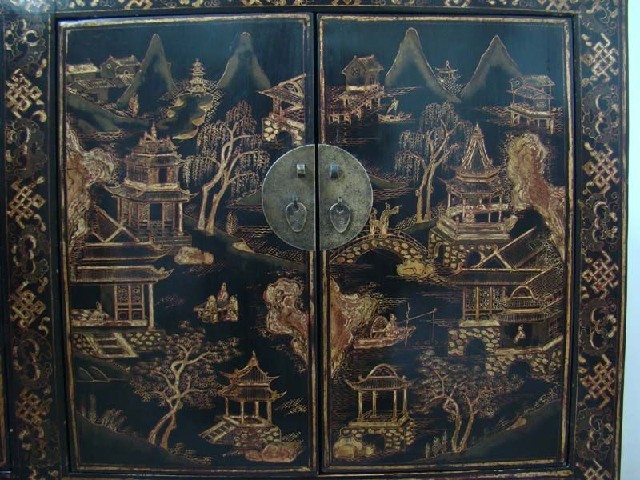 黑描金四门柜工厂|Chinese antique funiture