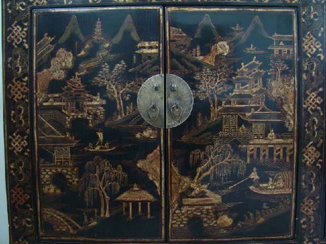 黑描金四门柜工厂|Chinese antique funiture