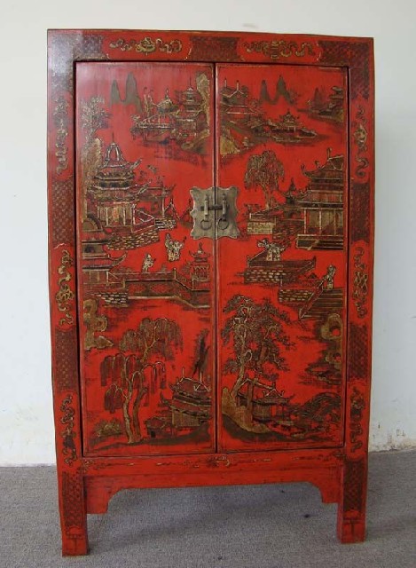 红描金中柜工厂1件|Red & gilt medium cabinet